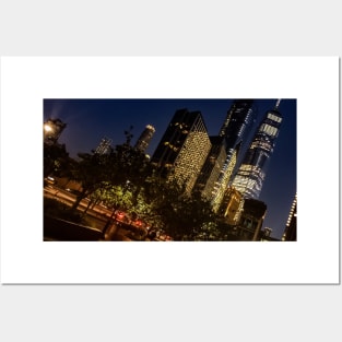 Manhattan Skyline Night Skyscrapers New York City Posters and Art